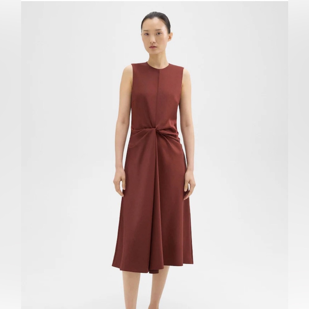 Retails $365, sz 6, Theory Drape Sheen Sleeveless Twisted Dress - Canyon